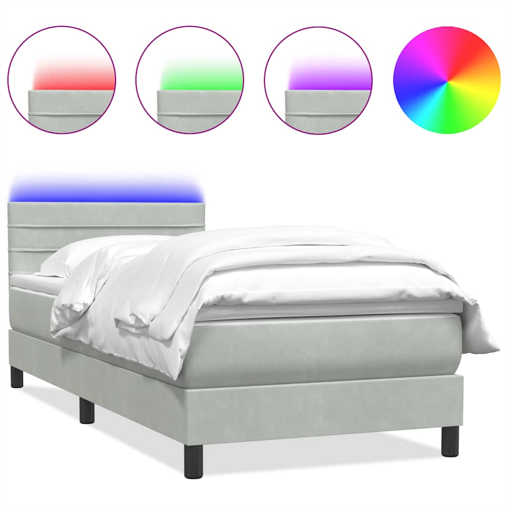 Box Spring Postel S Matrací A Led Světle Šedá 80X210 Cm Samet