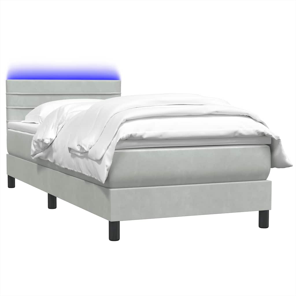 Box Spring Postel S Matrací A Led Světle Šedá 80X210 Cm Samet