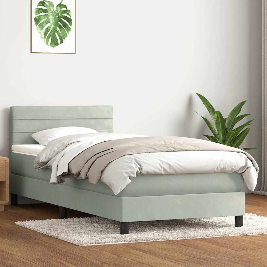 Box Spring Postel S Matrací A Led Světle Šedá 80X210 Cm Samet