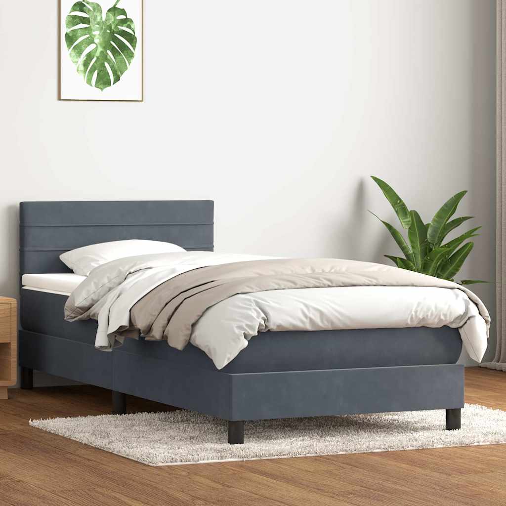 Box Spring Postel S Matrací A Led Samet Tmavě Šedá