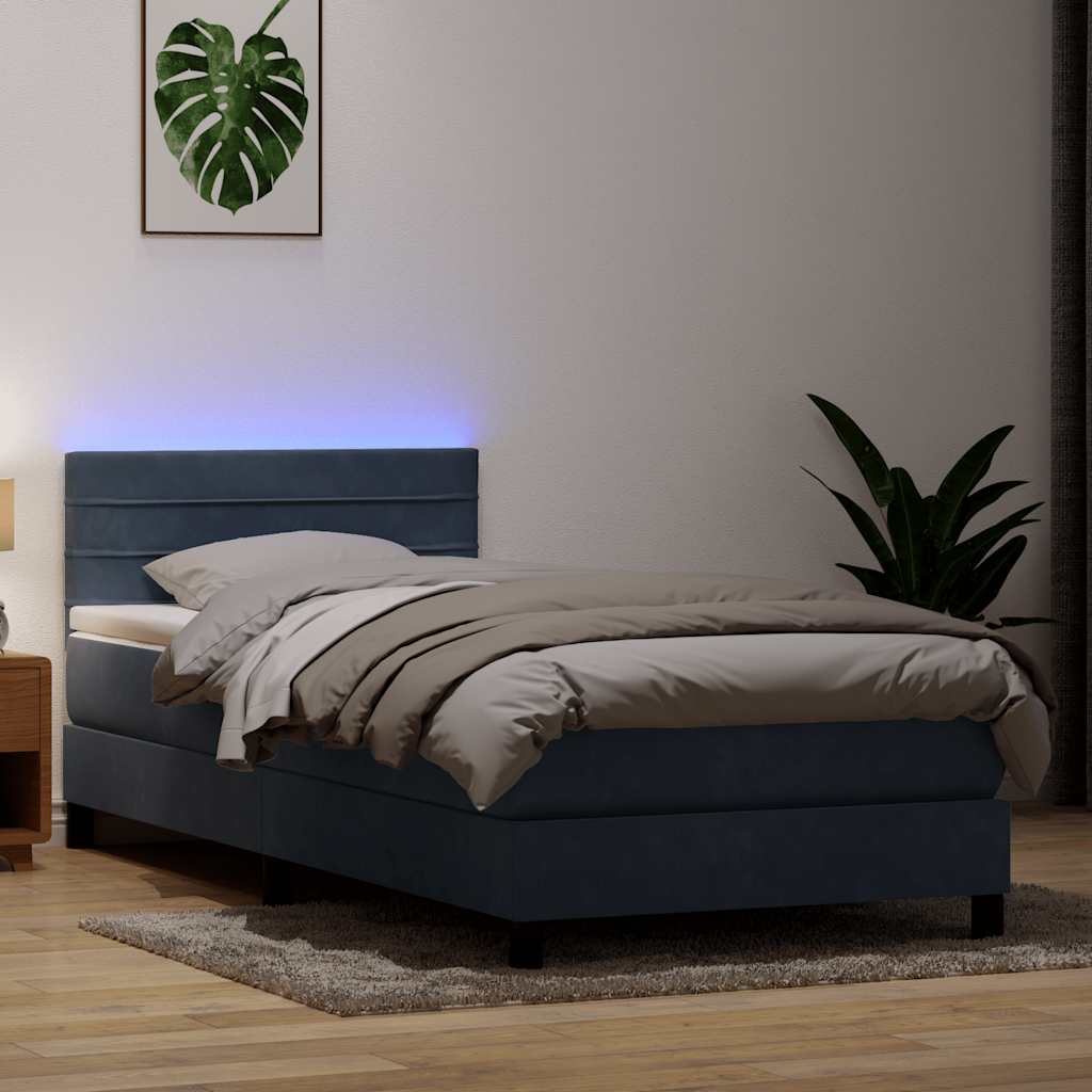 Box Spring Postel S Matrací A Led Samet Tmavě Šedá