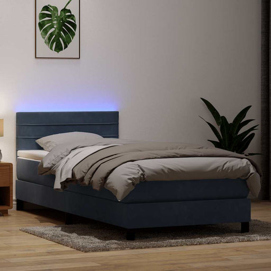 Box Spring Postel S Matrací A Led Samet Tmavě Šedá