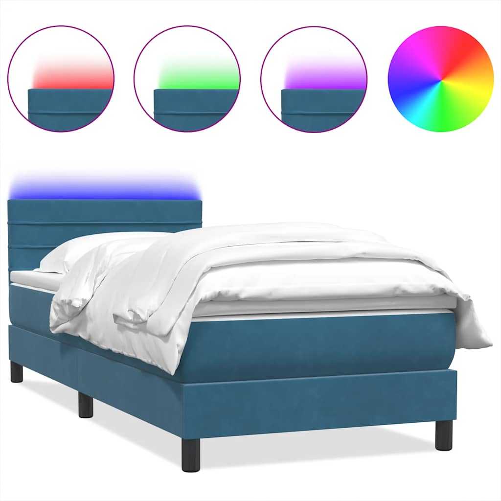 Box Spring Postel S Matrací A Led Tmavě Modrá 80X210 Cm Samet