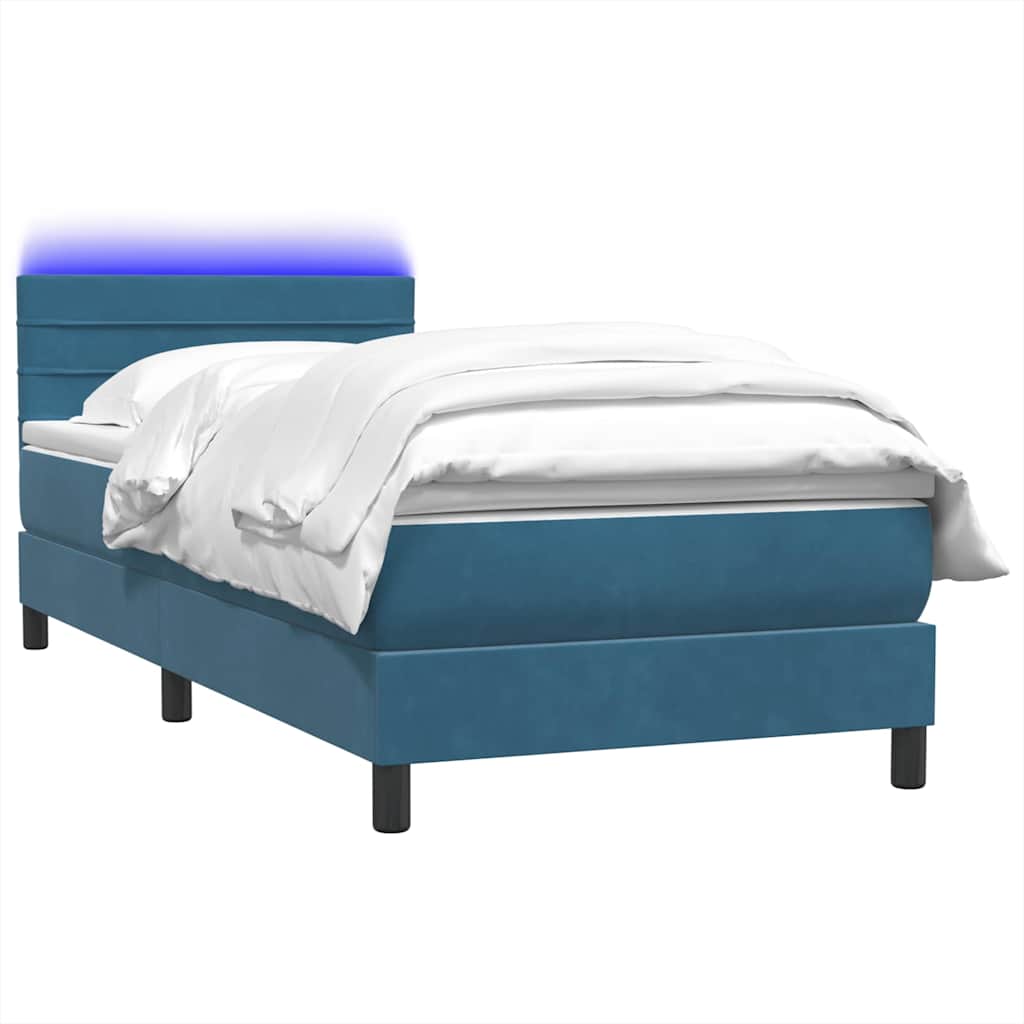 Box Spring Postel S Matrací A Led Tmavě Modrá 80X210 Cm Samet