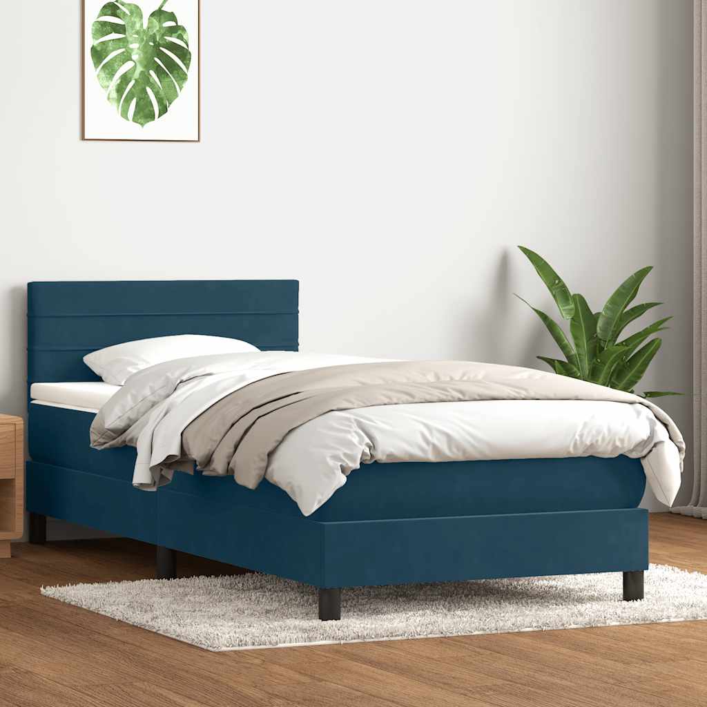 Box Spring Postel S Matrací A Led Tmavě Modrá 80X210 Cm Samet