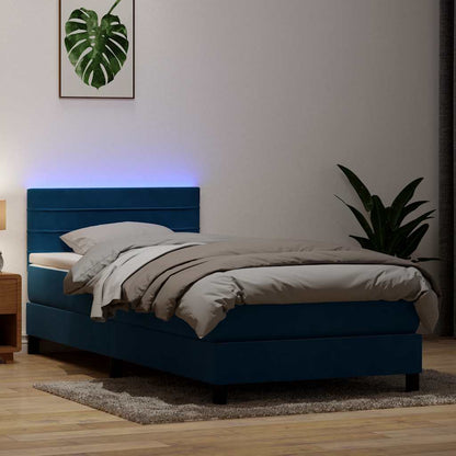 Box Spring Postel S Matrací A Led Tmavě Modrá 80X210 Cm Samet