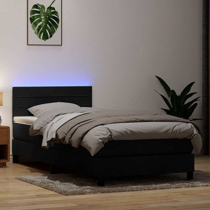 Box Spring Postel S Matrací A Led Černá Samet Černá