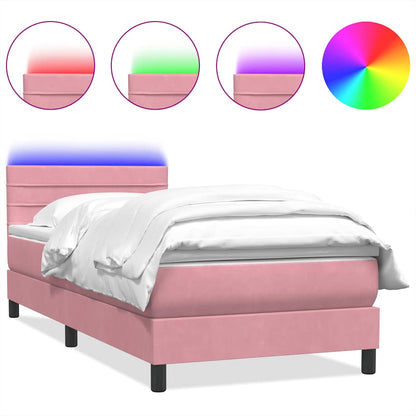 Box Spring Postel S Matrací A Led Růžová 90X210 Cm Samet