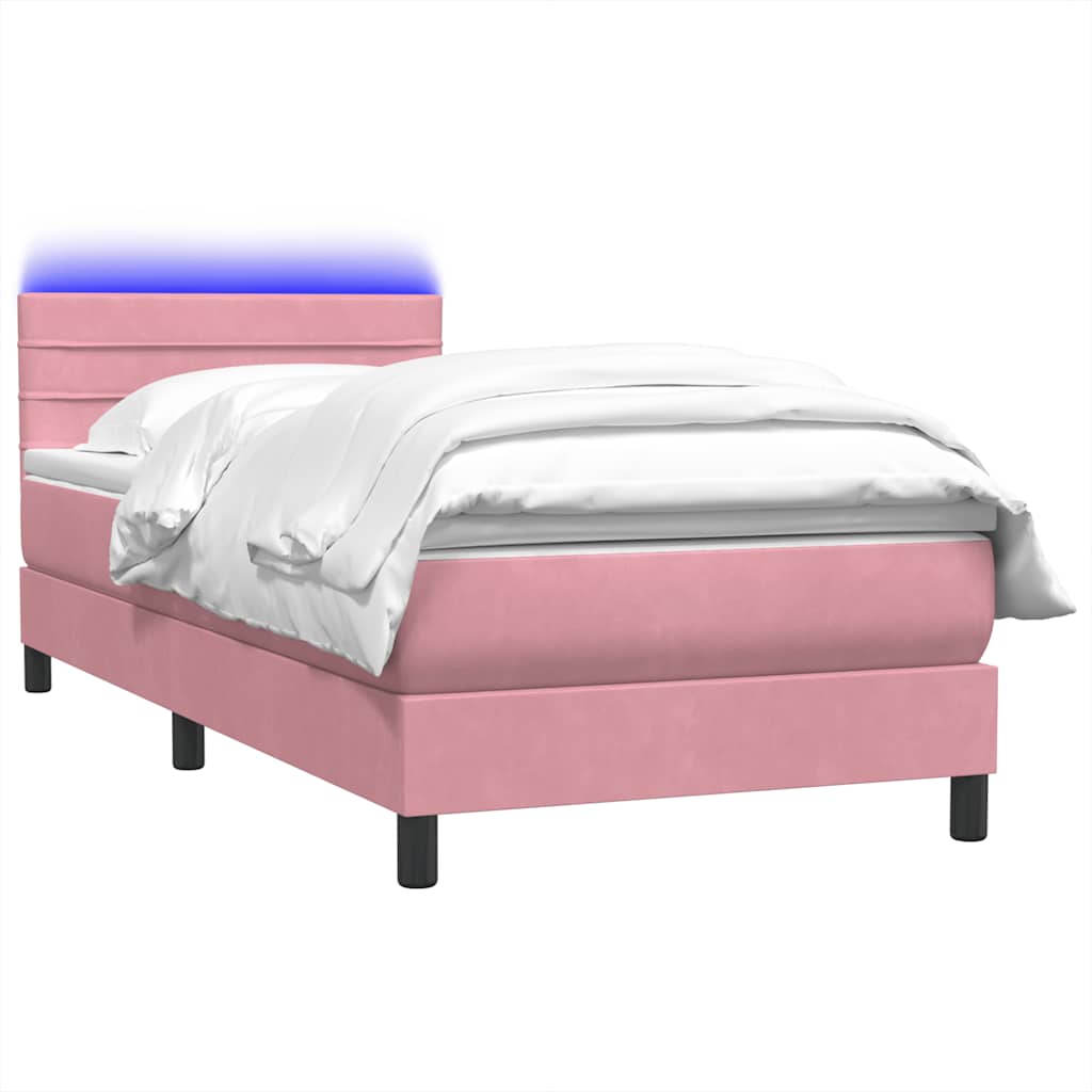 Box Spring Postel S Matrací A Led Růžová 90X210 Cm Samet