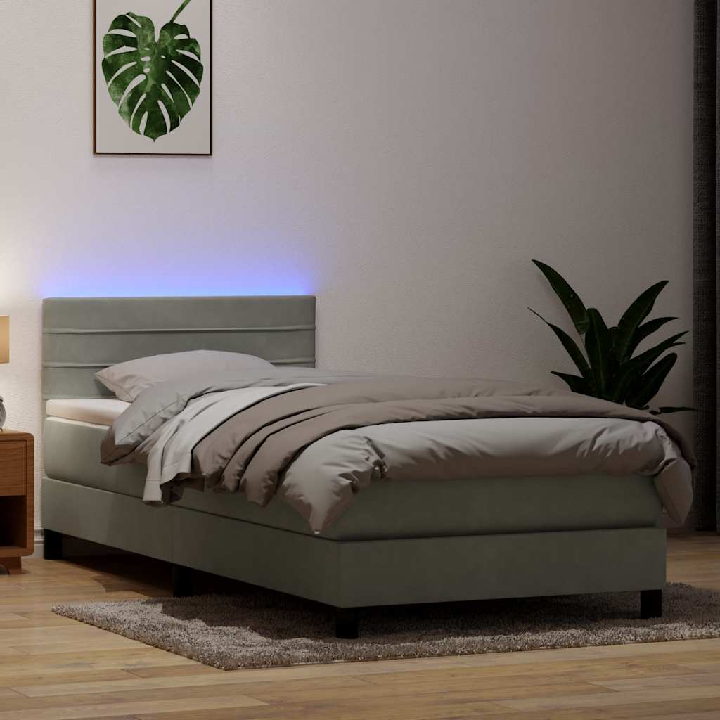 Box Spring Postel S Matrací A Led Samet Světle Šedá