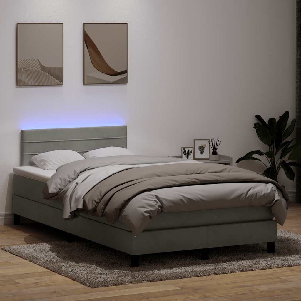Box Spring Postel S Matrací A Led Samet Světle Šedá