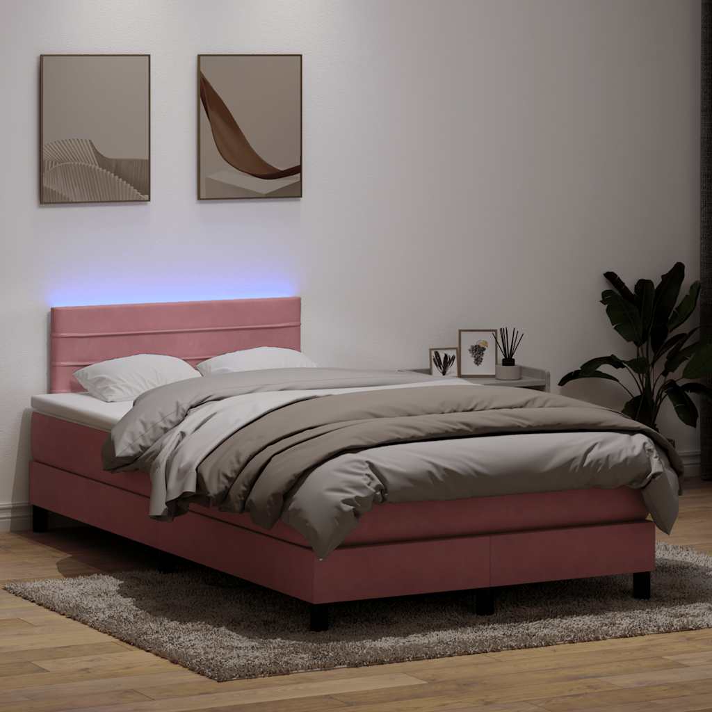 Box Spring Postel S Matrací A Led Samet Růžová