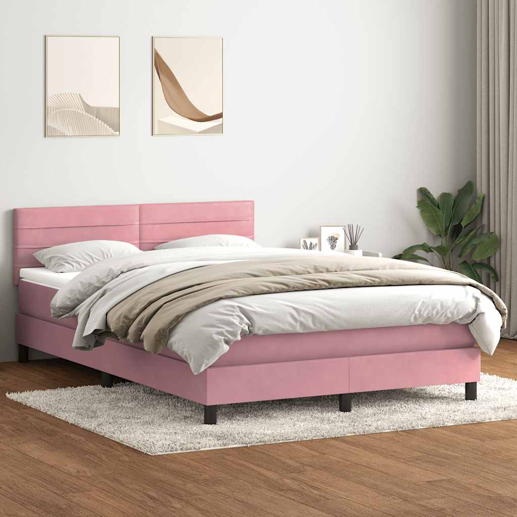 Box Spring Postel S Matrací A Led Růžová 140X210 Cm Samet