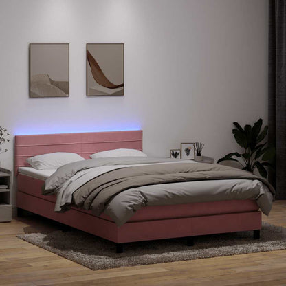 Box Spring Postel S Matrací A Led Růžová 140X210 Cm Samet