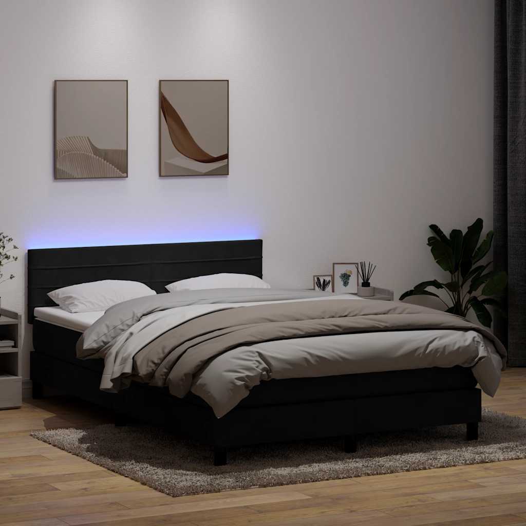 Box Spring Postel S Matrací A Led Černá Samet Černá