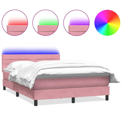 Box Spring Postel S Matrací A Led Růžová 160X210 Cm Samet