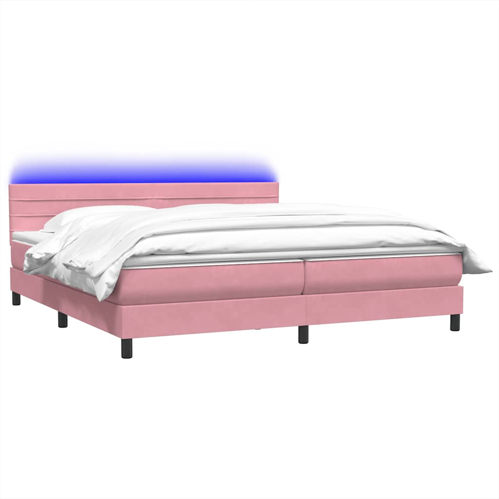 Box Spring Postel S Matrací A Led Růžová 180X210 Cm Samet