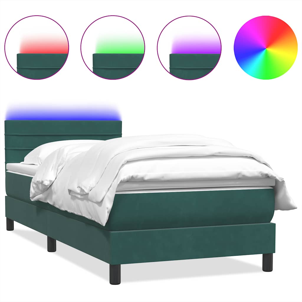 Box Spring Postel S Matrací A Led Tmavě Zelená 80X220 Cm Samet