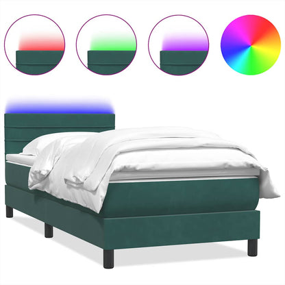 Box Spring Postel S Matrací A Led Tmavě Zelená 80X220 Cm Samet