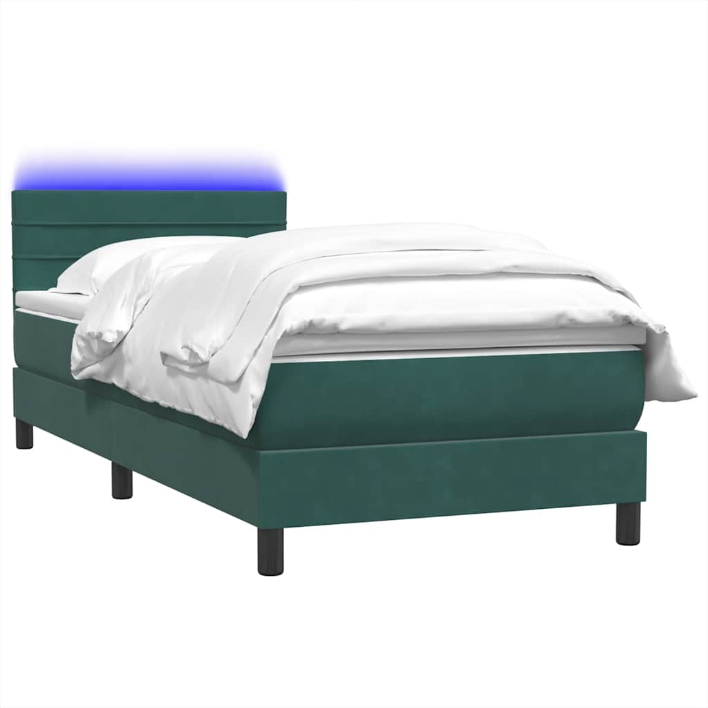 Box Spring Postel S Matrací A Led Tmavě Zelená 80X220 Cm Samet