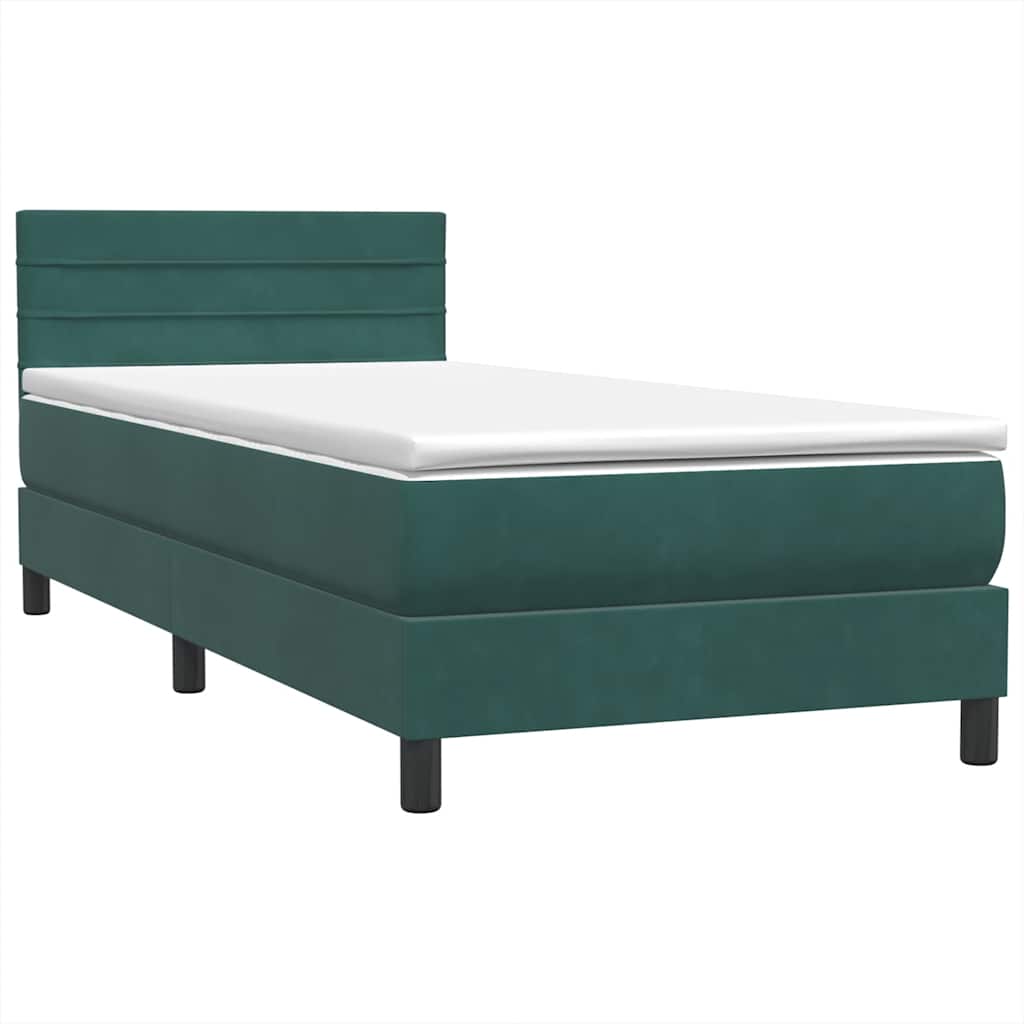 Box Spring Postel S Matrací A Led Tmavě Zelená 80X220 Cm Samet