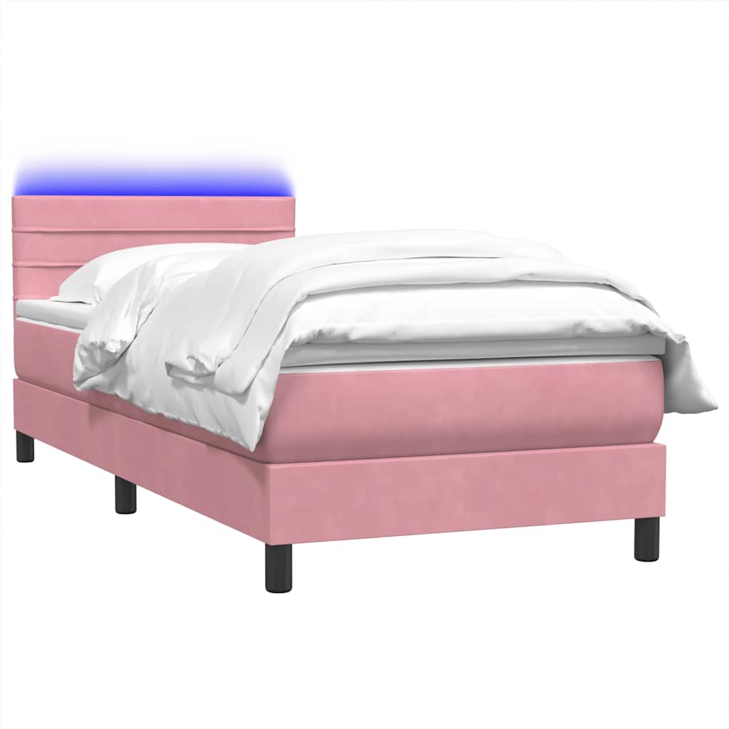 Box Spring Postel S Matrací A Led Růžová 80X220 Cm Samet