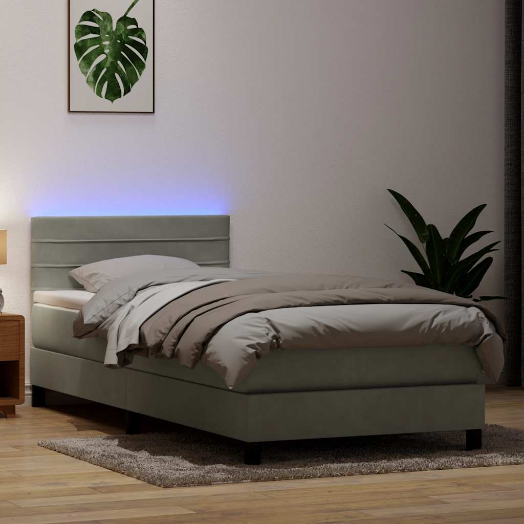 Box Spring Postel S Matrací A Led Samet Světle Šedá