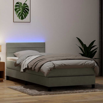 Box Spring Postel S Matrací A Led Samet Světle Šedá