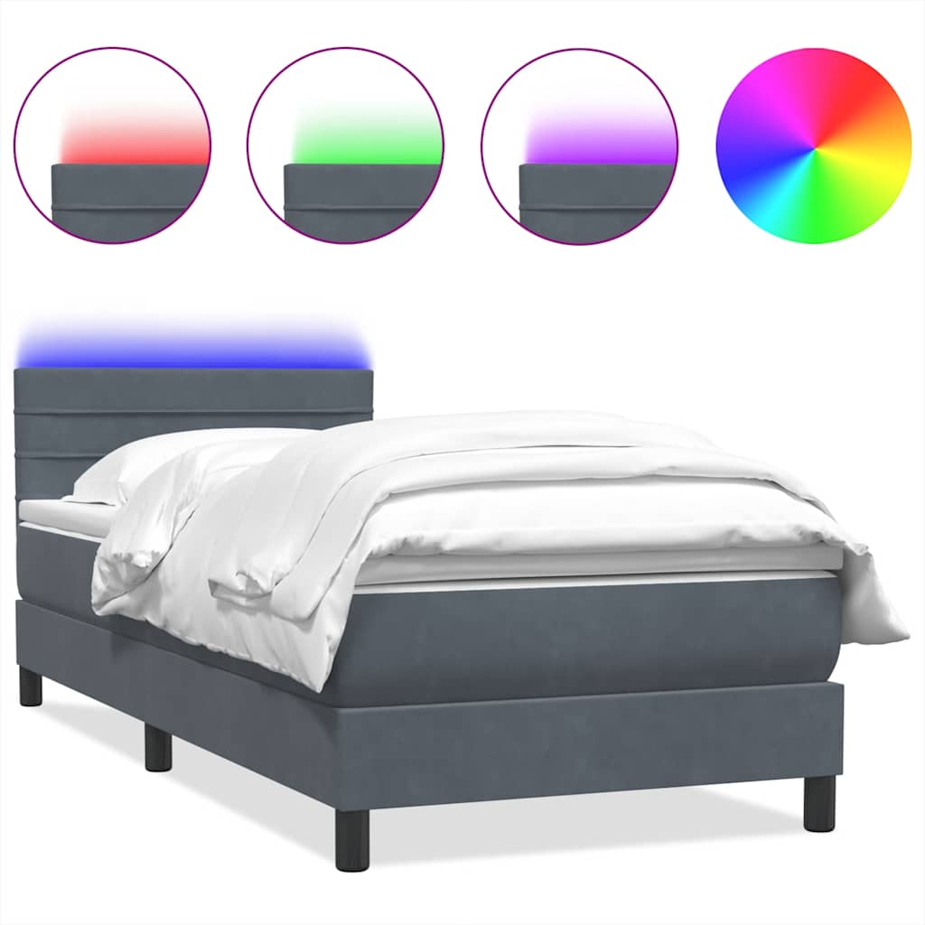 Box Spring Postel S Matrací A Led Samet Tmavě Šedá
