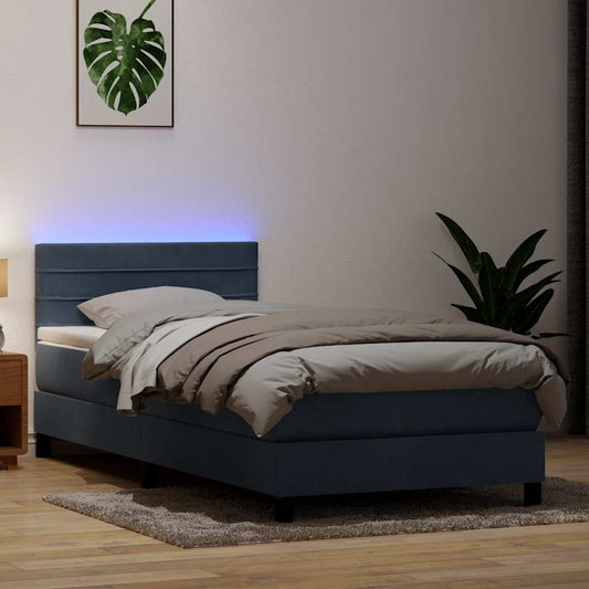 Box Spring Postel S Matrací A Led Samet Tmavě Šedá