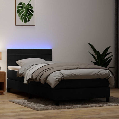 Box Spring Postel S Matrací A Led Černá Samet Černá