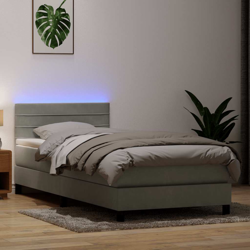 Box Spring Postel S Matrací A Led Samet Světle Šedá