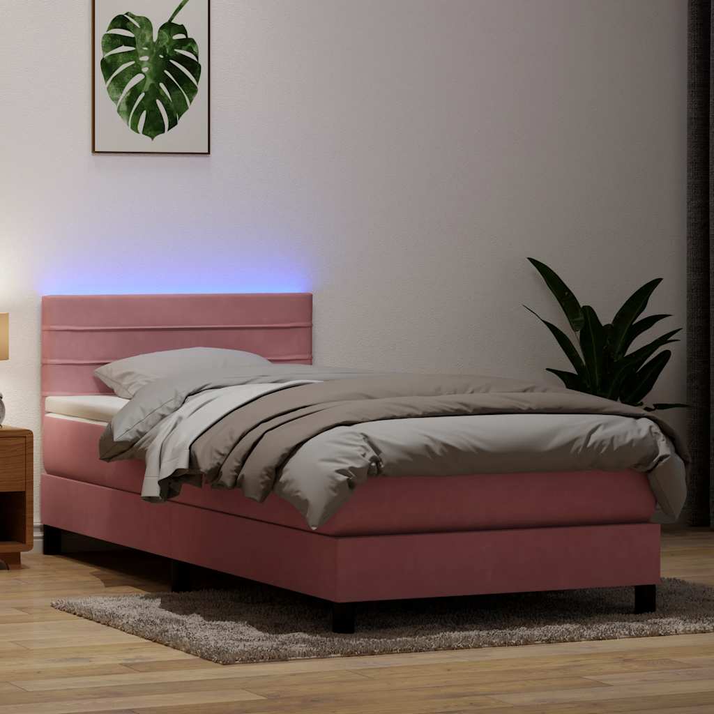 Box Spring Postel S Matrací A Led Samet Růžová
