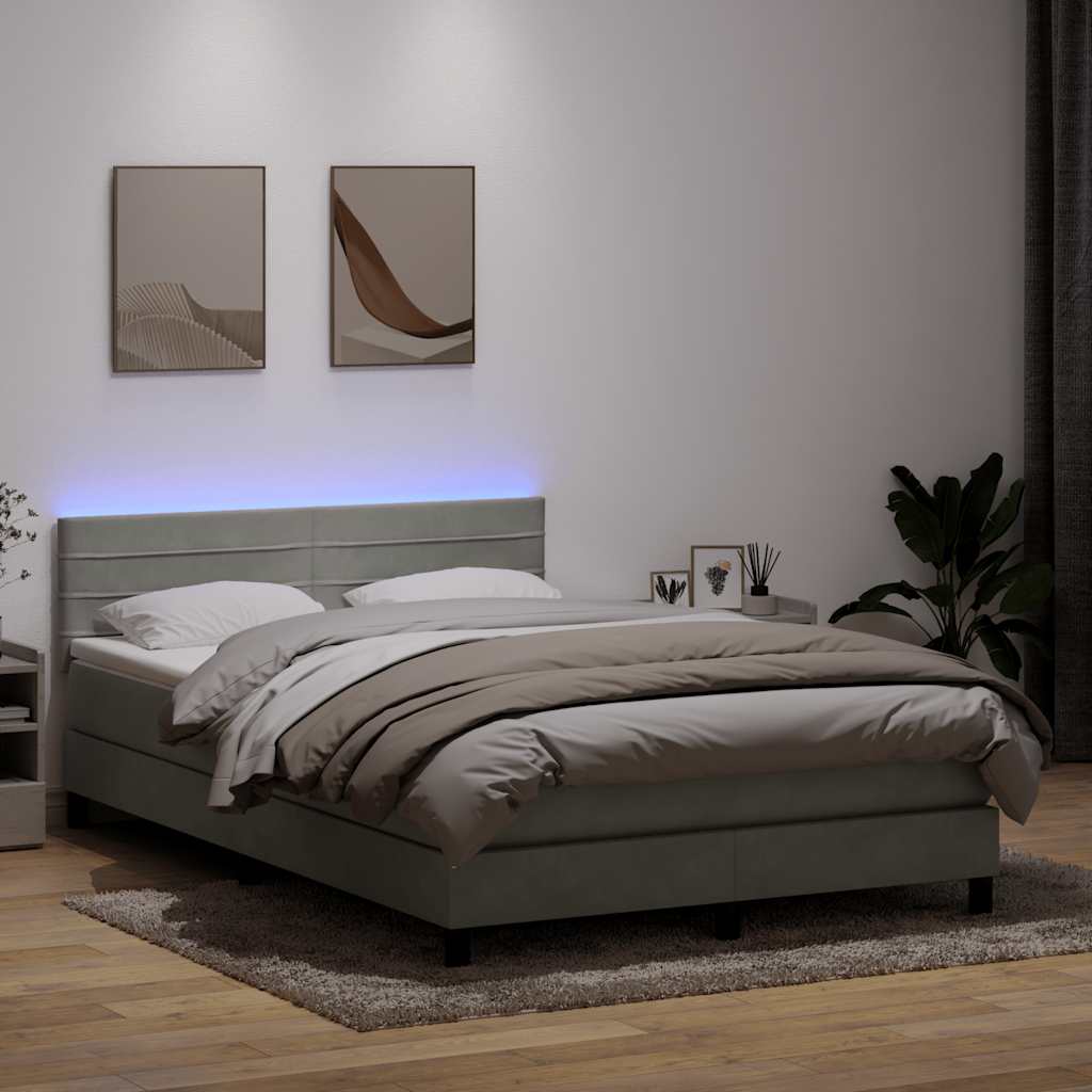 Box Spring Postel S Matrací A Led Samet Světle Šedá