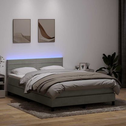 Box Spring Postel S Matrací A Led Samet Světle Šedá