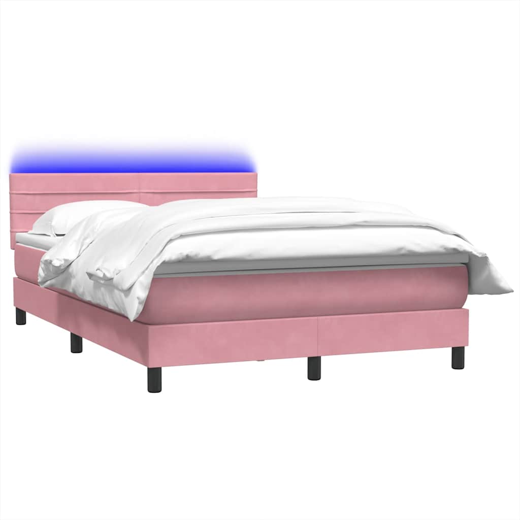 Box Spring Postel S Matrací A Led Růžová 140X220 Cm Samet