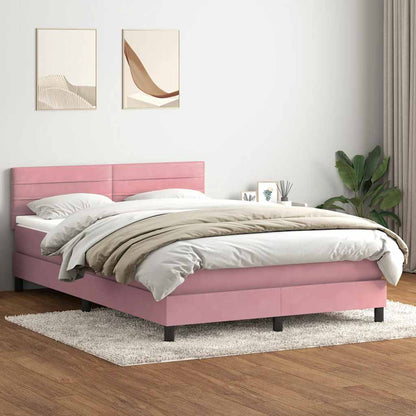 Box Spring Postel S Matrací A Led Růžová 140X220 Cm Samet