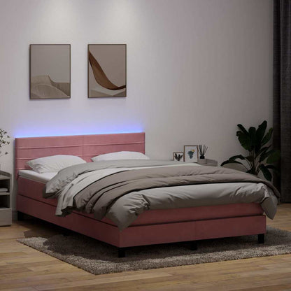 Box Spring Postel S Matrací A Led Růžová 140X220 Cm Samet