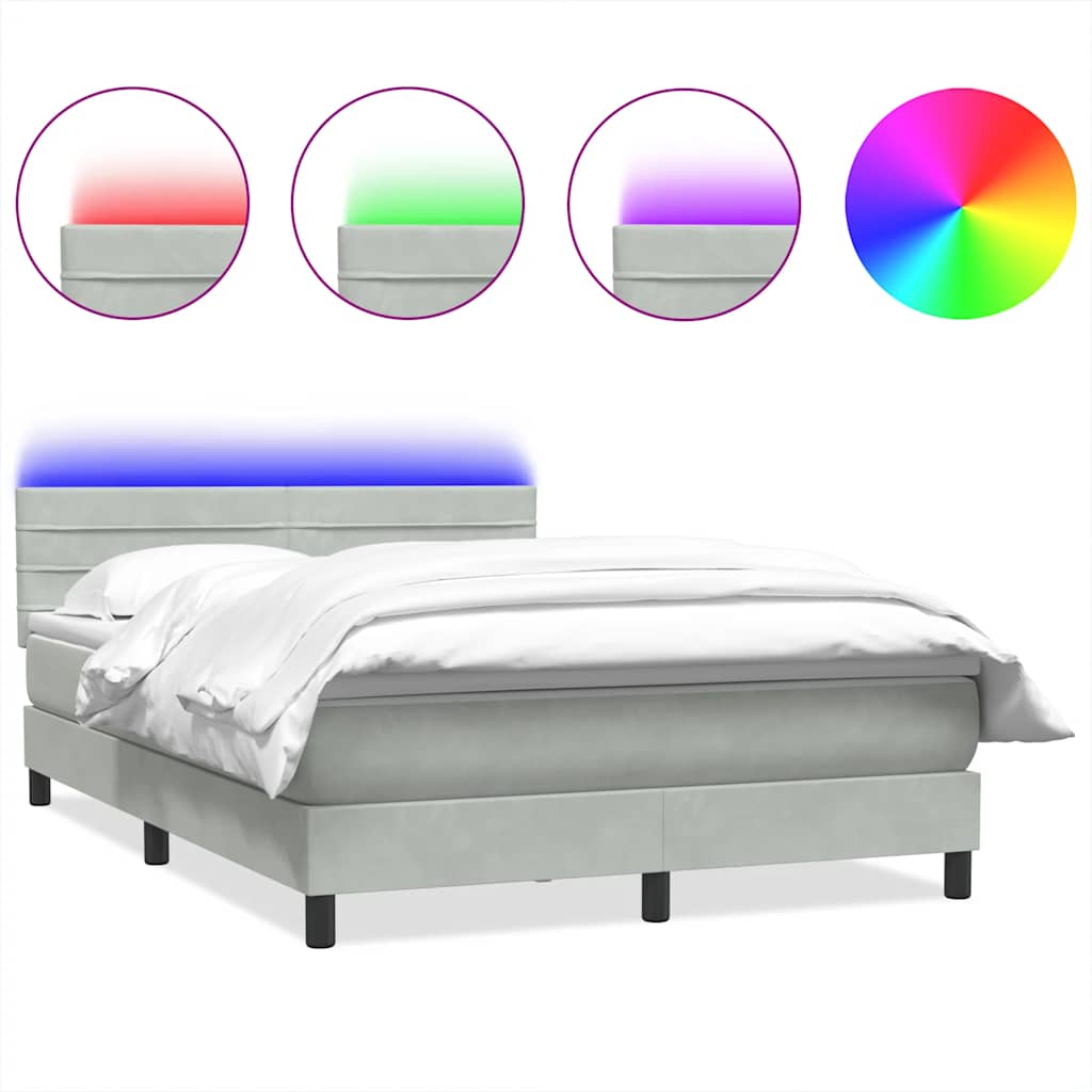 Box Spring Postel S Matrací A Led Světle Šedá 160X220 Cm Samet