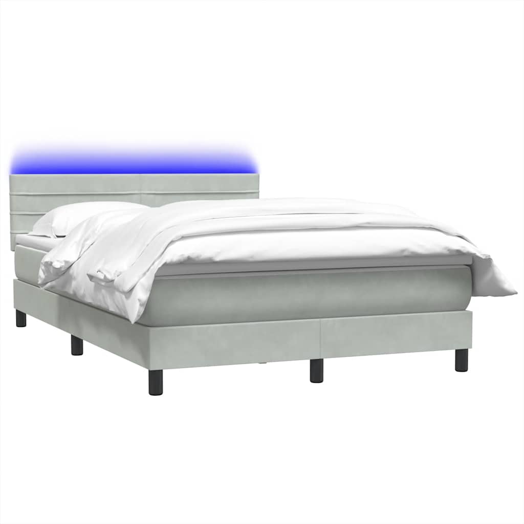 Box Spring Postel S Matrací A Led Světle Šedá 160X220 Cm Samet