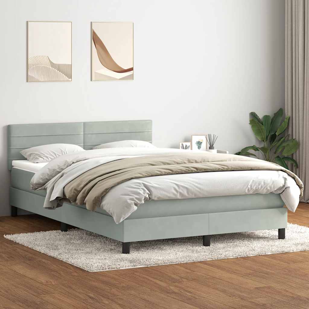 Box Spring Postel S Matrací A Led Světle Šedá 160X220 Cm Samet