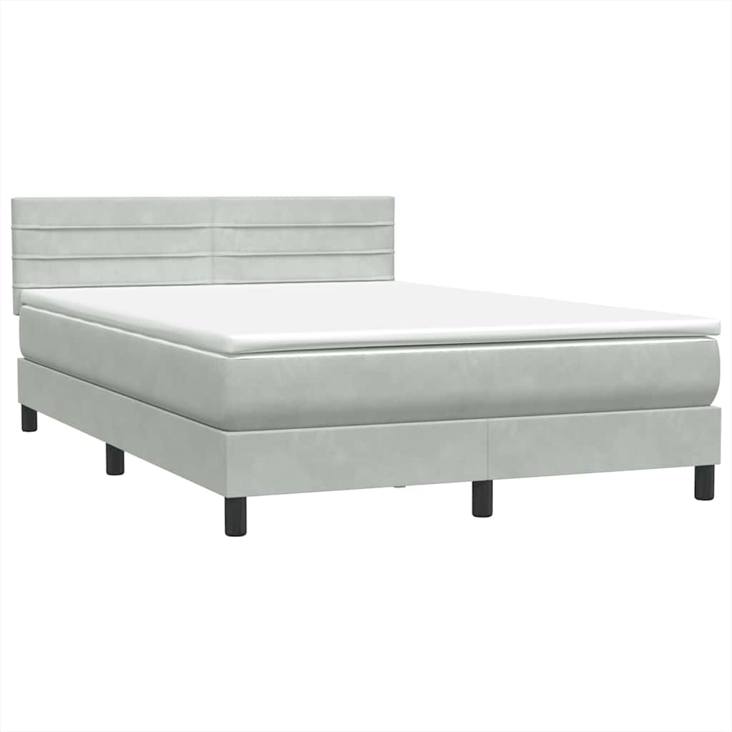 Box Spring Postel S Matrací A Led Světle Šedá 160X220 Cm Samet