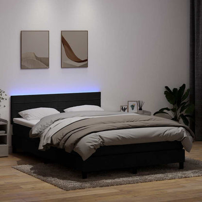 Box Spring Postel S Matrací A Led Černá Samet Černá