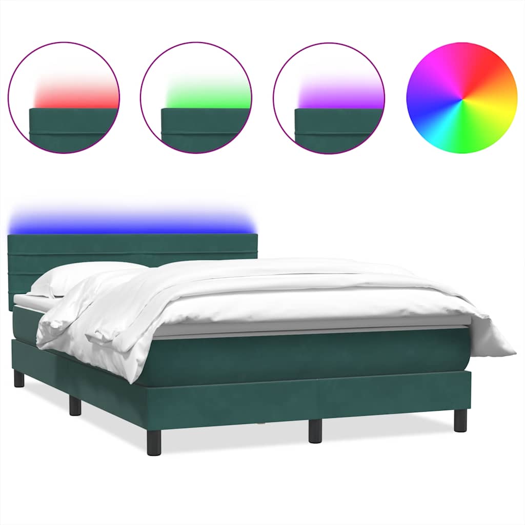 Box Spring Postel S Matrací A Led Tmavě Zelená 160X220 Cm Samet