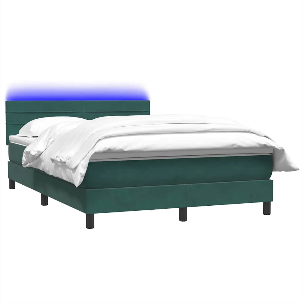 Box Spring Postel S Matrací A Led Tmavě Zelená 160X220 Cm Samet