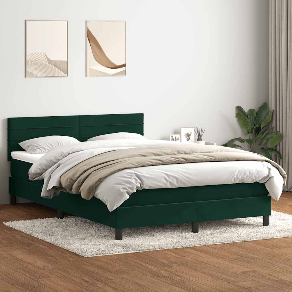 Box Spring Postel S Matrací A Led Tmavě Zelená 160X220 Cm Samet