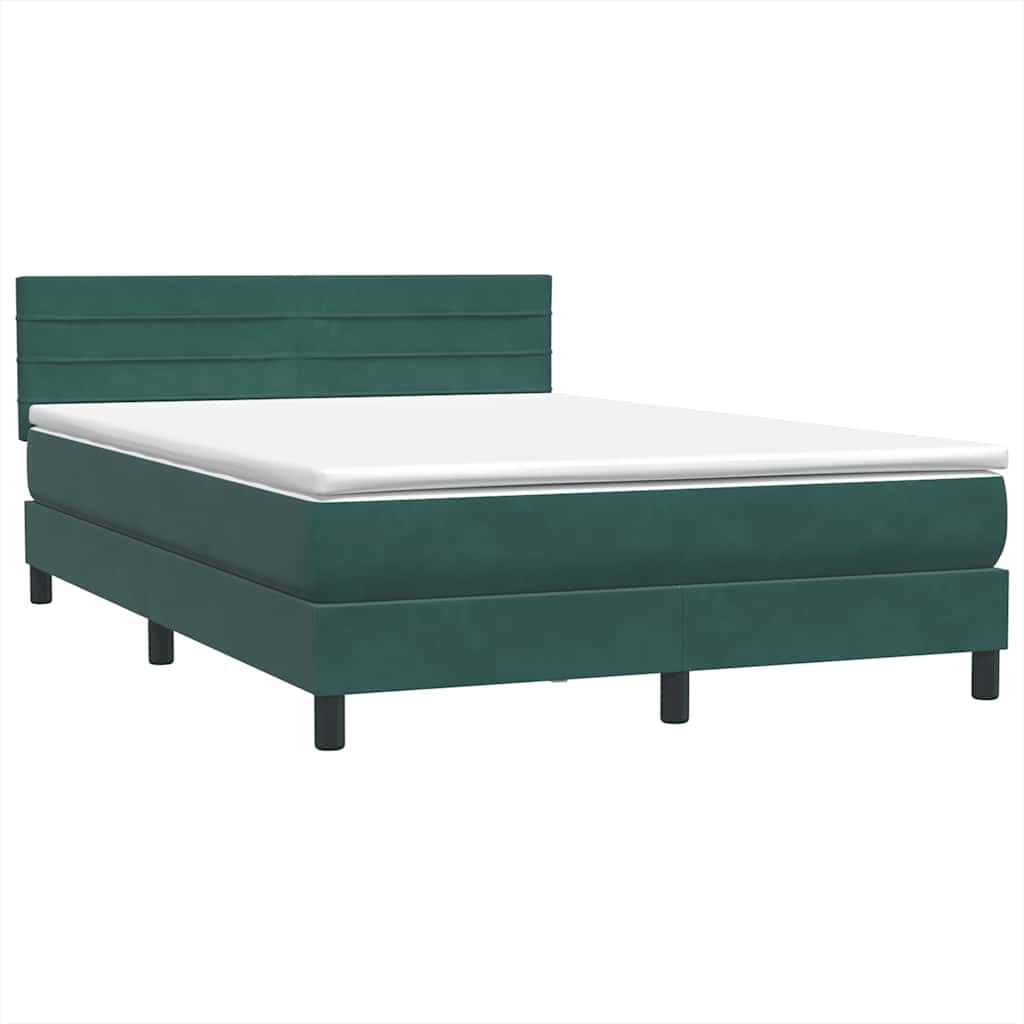 Box Spring Postel S Matrací A Led Tmavě Zelená 160X220 Cm Samet