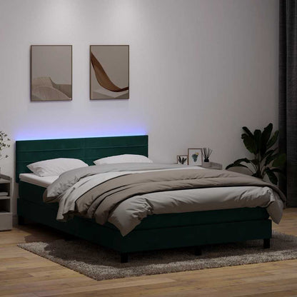 Box Spring Postel S Matrací A Led Tmavě Zelená 160X220 Cm Samet