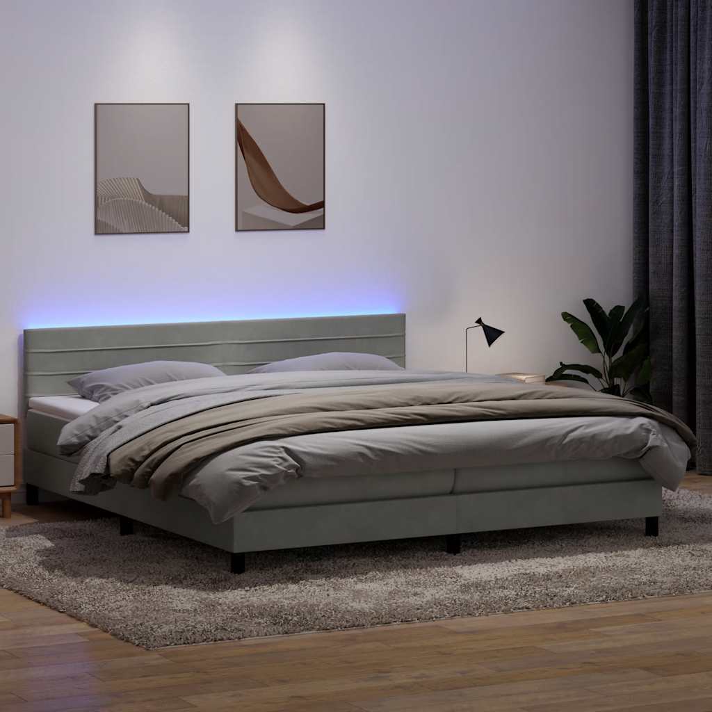Box Spring Postel S Matrací A Led Samet Světle Šedá