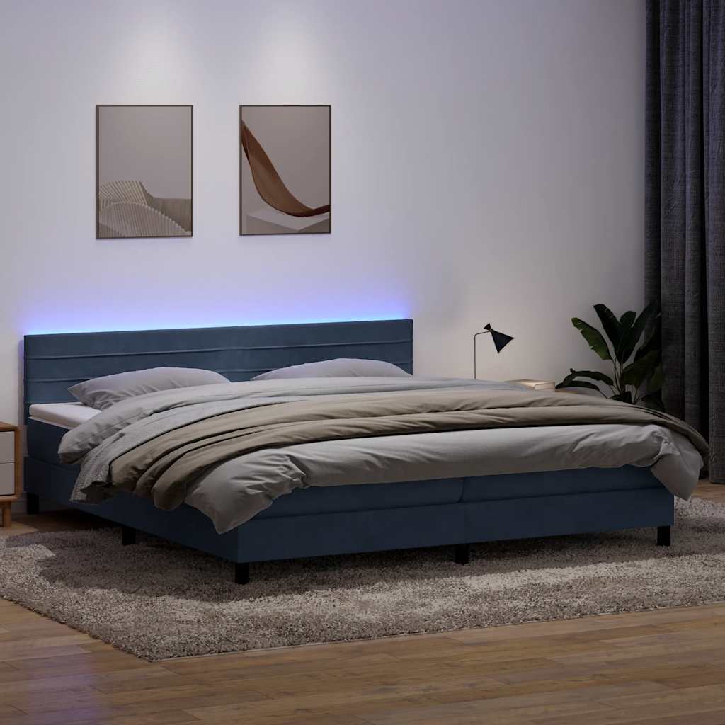 Box Spring Postel S Matrací A Led Samet Tmavě Šedá